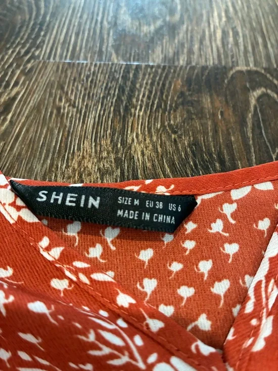 SHEIN Rust Orange Floral Ruffle Sleeve Blouse - Picture 3 of 4